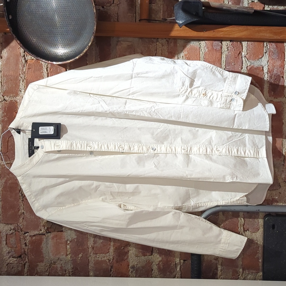 Rag and Bone white collarless dress shirt